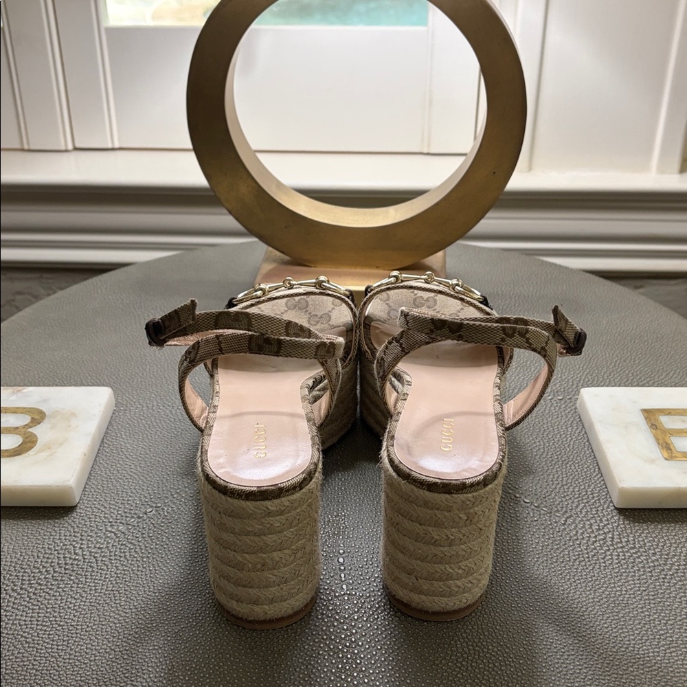 Gucci Beige Monogram Espadrille Platform Sandals - Picture 8 of 8